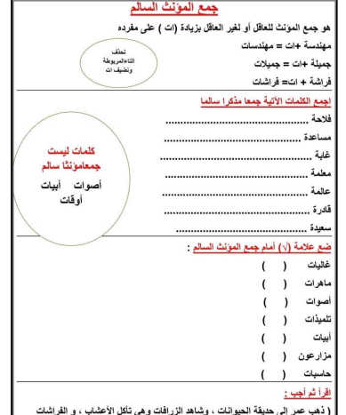 مراجعة لغة عربية  للصف الثالث الابتدائي الترم الثا